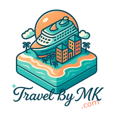 Travel By MK logo, an illustrated tropical resort with the script name below.